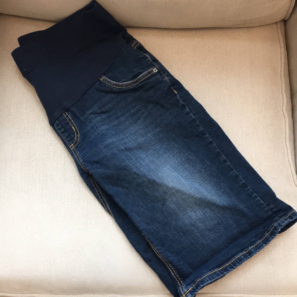 Maternity dark denim Bermuda jean shorts